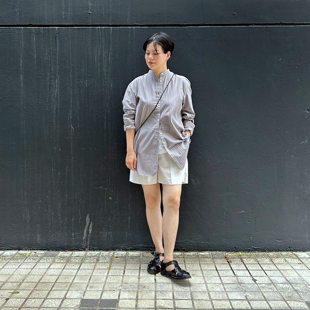 基本單品｜女水洗平織布立領長袖長版襯衫