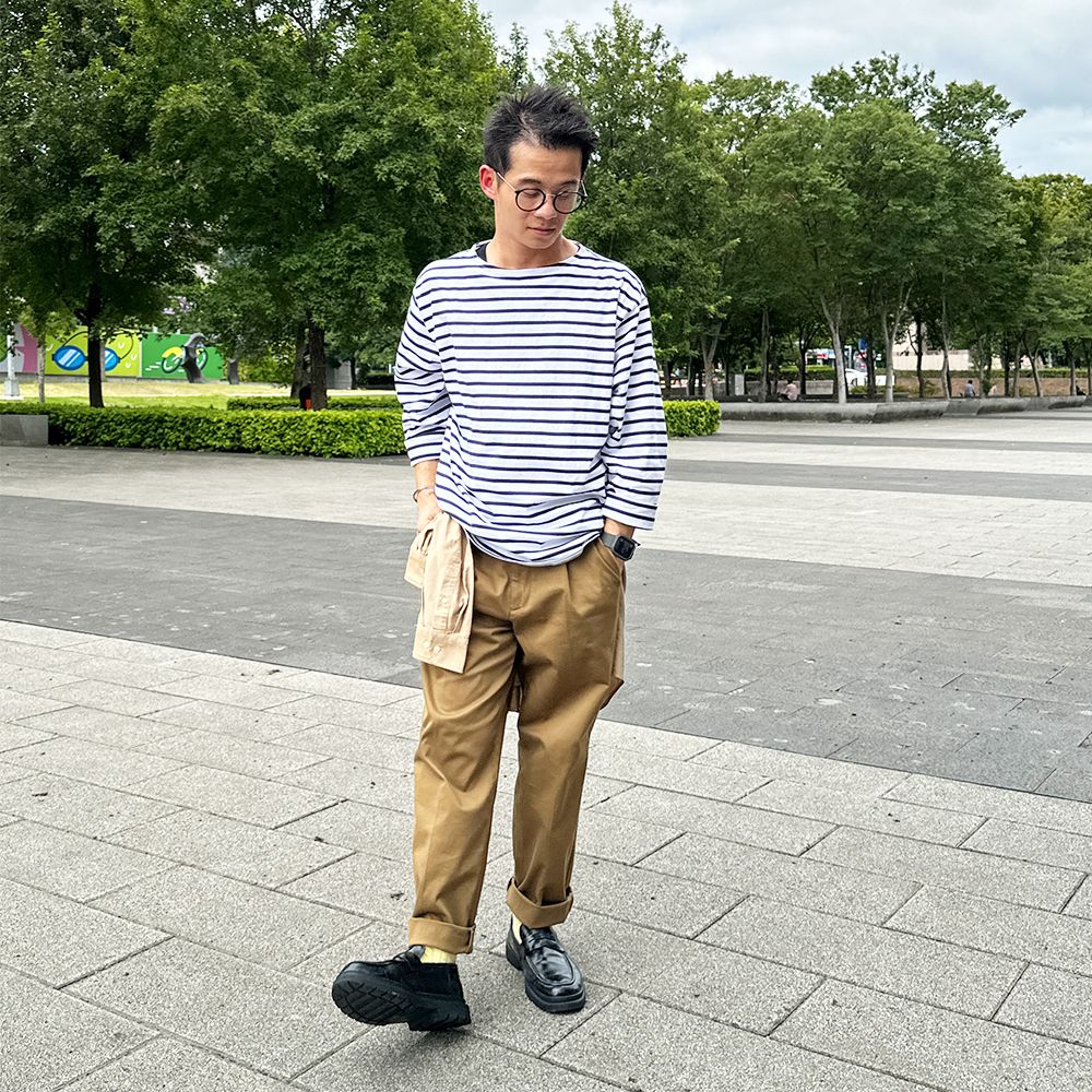 基本單品｜男有機棉水洗粗織船領九分袖T恤