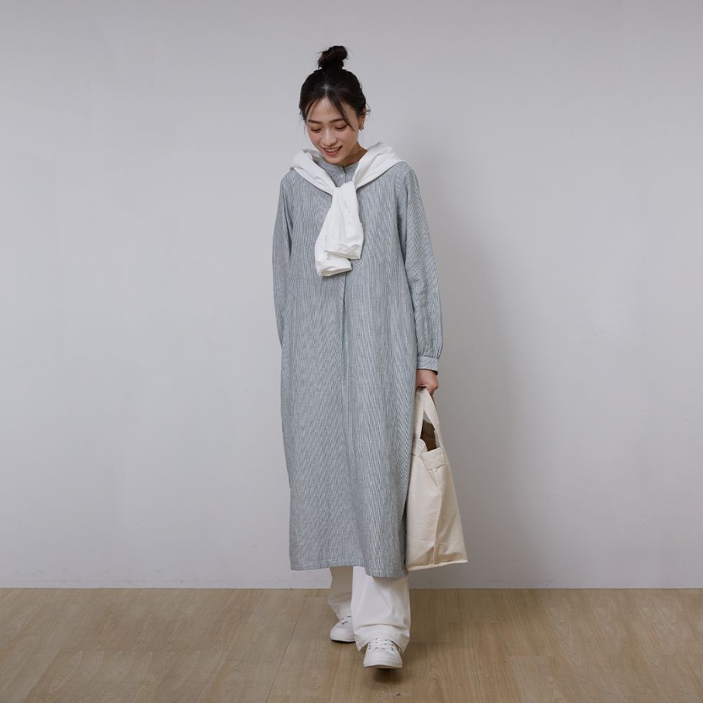 【吉貝木棉】二重紗織長袖洋裝